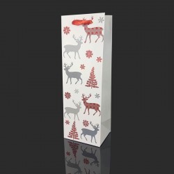 12 sacs bouteille motif gris et rouges de rennes et sapins de Noël 12x10x35cm - 12118
