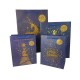 Lot de 12 sacs cadeaux bleu nuit motif renne de Noël doré 26x12x32cm - 12126