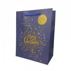 12 grandes poches cadeaux pailletées motif feu d'artifice de Noël 31x12x44cm - 12133