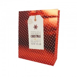 12 grands sacs cadeaux de noël rouges brillants motif pois blancs 30x12x39cm - 12146
