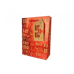 12 petits sacs cadeaux rouges brillants inscription HoHo 12x7x15.5cm - 12222