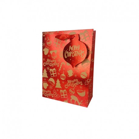 12 petits sacs cadeaux rouge brillant motif de Noël beige kraft 12x7x15.5cm