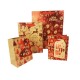 Lot de 12 sacs cadeaux beige kraft motif sapins rouges brillants 26x10x32cm - 12232