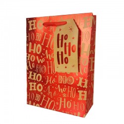 12 grands sacs cadeaux de noël rouges brillants inscription Hoho 30x12x39cm - 12234