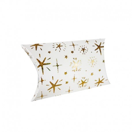 12 petites boîtes cadeaux berlingot blanches motifs étoiles dorées 9x14x3cm - 11254