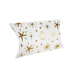6 boîtes cadeaux berlingot blanches motifs étoiles dorées 12x20x5cm - 11262