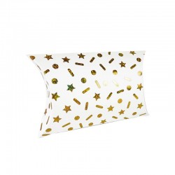6 boîtes cadeaux berlingot blanches motifs étoiles et pois dorés 12x20x5cm