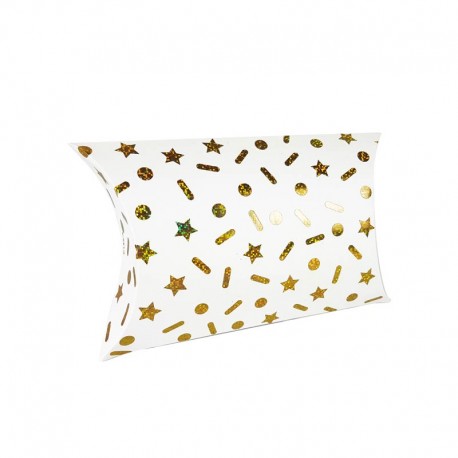 6 boîtes cadeaux berlingot blanches motifs étoiles et pois dorés 12x20x5cm - 11263