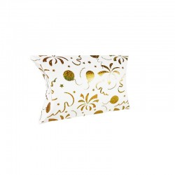12 petites boîtes cadeaux berlingot blanches motifs ballons dorés 9x14x3cm - 11250