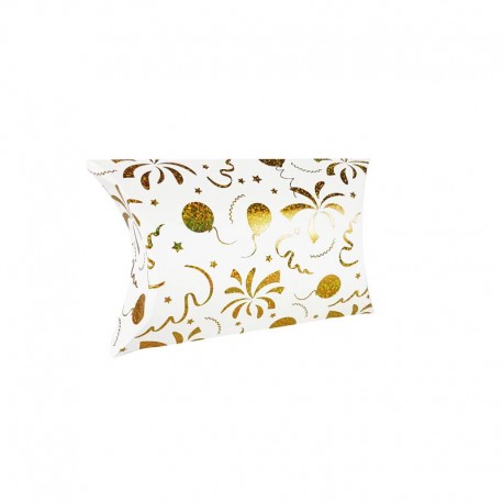 12 petites boîtes cadeaux berlingot blanches motifs ballons dorés 9x14x3cm - 11250