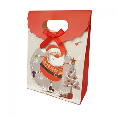 Boîte cadeaux à rabat Père Noël, Pochette cadeaux noël rouge à velcro