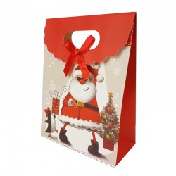 12 grandes pochettes cadeaux fermeture à velcro Père Noël et pingouin 24.5x12x31.5cm