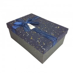 Boîte cadeaux bleu nuit motif terrazzo avec noeud ruban 23x16x9cm