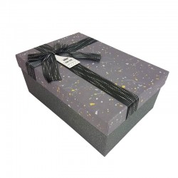 Boîte cadeaux de couleur gris anthracite effet pierre motif terrazzo doré 21x14x8cm