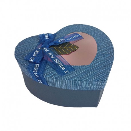 Grande boîte cadeaux à fenêtre en forme de coeur couleur bleu nuit 20x22x9cm