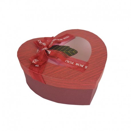 Boîte cadeaux à fenêtre en forme de coeur rouge bordeaux 17x18.5x7.5cm