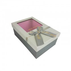 Boîte cadeaux bicolore à fenêtre gris foncé et gris clair 19x12x7cm