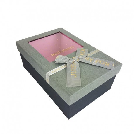 Boîte cadeaux à fenêtre de couleur noire et grise 21x14x8cm