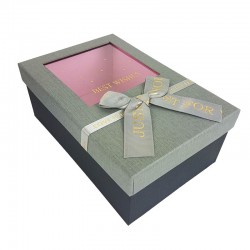 Boîte cadeaux à fenêtre noire et gris avec noeud ruban 23x16x9cm