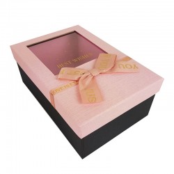 Boîte cadeaux à fenêtre noire et rose avec noeud ruban 23x16x9cm