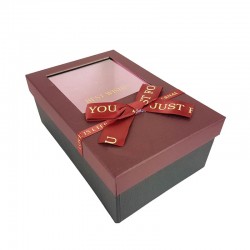 Boîte cadeaux à fenêtre de couleur noire et rouge bordeaux 21x14x8cm
