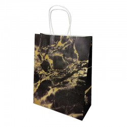 12 minis sacs cadeaux papier kraft noir motif marbré doré 11x6x15cm - 14146