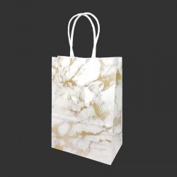 12 minis sacs cadeaux papier kraft blanc motif marbré doré 11x6x15cm