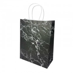 12 minis sacs cadeaux papier kraft noir motif marbré blanc 11x6x15cm - 14154