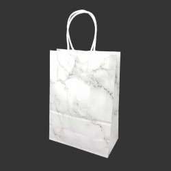 12 minis sacs cadeaux papier kraft blanc motif marbré gris 11x6x15cm - 14158