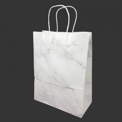 Lot de 12 sacs kraft couleur blanche motif marbré gris 21x11x27cm - 14160