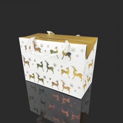 6 petites boîtes transportables blanches motif de rennes dorés 18x9x12cm
