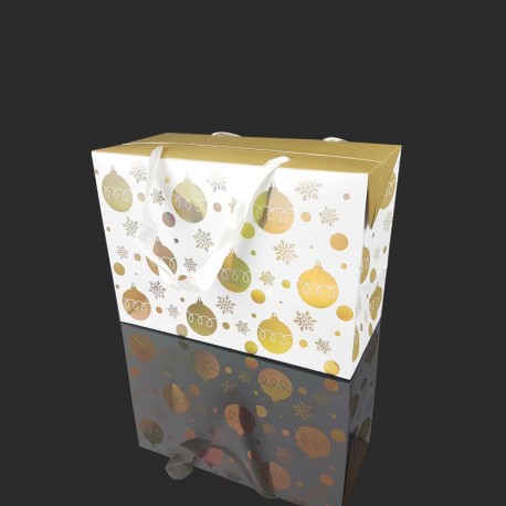 6 petites boîtes transportables blanches motif de boules de noël dorées 18x9x12cm