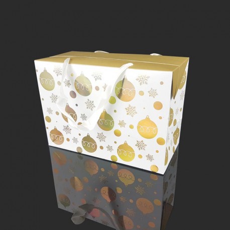 6 boîtes transportables blanches motif de boules de noël doré brillant 23x11x16cm