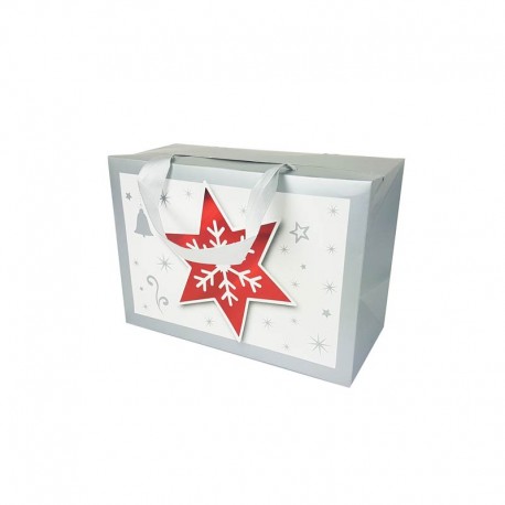 6 boîtes transportables gris argenté motif étoile rouge brillant 23x11x16cm
