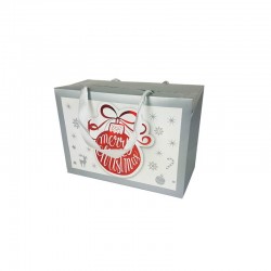 6 petites boîtes transportables gris argenté motif boule de noël rouge brillant 18x9x12cm