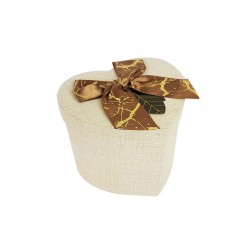 Petite boîte cadeaux coeur beige lin avec noeud ruban marbré doré 12.5x14.5x11.5cm