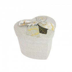 Petite boîte cadeaux coeur gris clair avec noeud ruban marbré doré 12.5x14.5x11.5cm