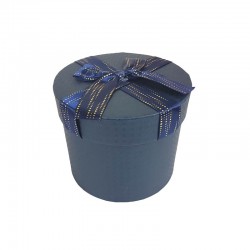 Petite boîte cadeaux ronde bleu nuit avec noeud ruban bleu et doré 14cm
