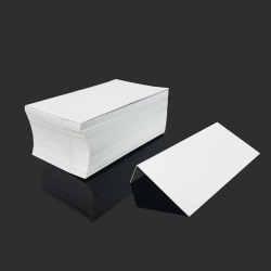 100 étiquettes chevalet cartonnnées blanches fomat carte de visite à plier 9x5.5cm
