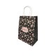 12 sacs papier kraft noir à fleurs roses 15x8x21cm