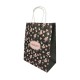 12 grands sacs en papier kraft à fleurs roses sur fond noir 26x12x33cm