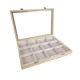 Mallette pour bijoux à 12 casiers en bois et en suédine beige - 17094