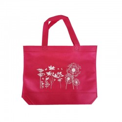 12 petits sacs cabas intissés rose foncé motifs fleurs avec soufflet 30+10x26cm - 15094