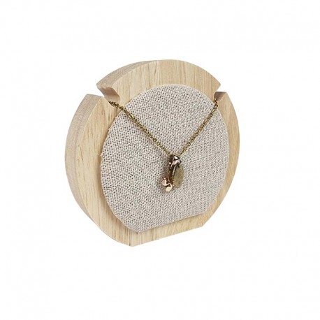 Petit porte collier rond en bois et coton beige naturel-19008