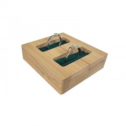 Mini plateau pour 2 bagues en bois et suédine vert émeraude