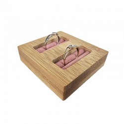 Mini plateau pour 2 bagues en bois et suédine rose