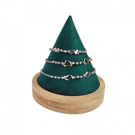 Cône pour bracelet en bois et en suédine vert émeraude
