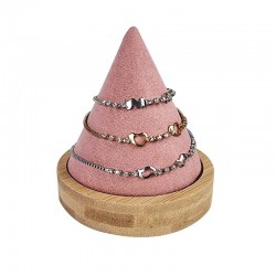 Cône pour bracelet en bois et en suédine rose