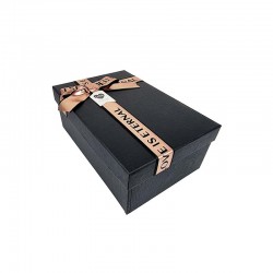 Petite boîte cadeaux noire avec ruban rose doré 11.5x18.5x7cm