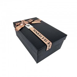 Petite boîte cadeaux noire avec ruban rose doré 13x20x8cm